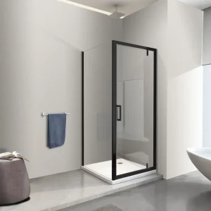 Weekendaanbieding Box Doccia Con Parete Fissa Laterale e Porta Rototraslante Con Perni Asimmetrici Vetro 8 MM H 200 nero opaco 80 (78-80) FISSA x PORTA 90 (87-90). Misura 80x90 cm