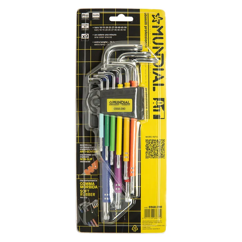 CHIAVI TORX PLASTIFICATE EXTRA LUNGHE IN SERIE (T10-T50) 9 pezzi Snelle Levering