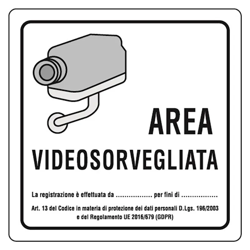 CARTELLO AREA VIDEOSORVEGLIATA cm 20 x 20 Koop Online