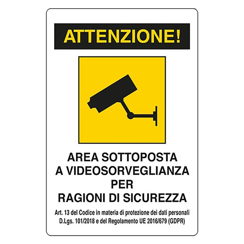 CARTELLO VIDEOSORVEGLIANZA cm 20 x 30 Hoge Kwaliteit