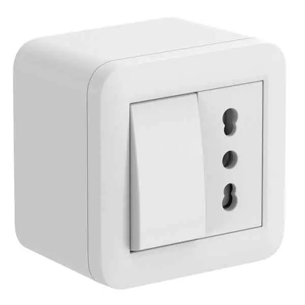 CONTENITORE CON DEVIATORE E PRESA BIVALENTE ‘FIXA‘ ELECTRALINE 10A - Colore bianco Shop Nu