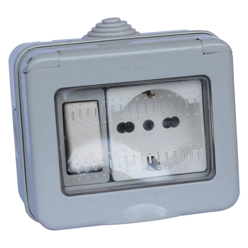Dagaanbieding CONTENITORE ESTERNO INTERRUTTORE + PRESA / SCHUKO 1 deviatore + 1 presa bivalente 10/16A / schuko